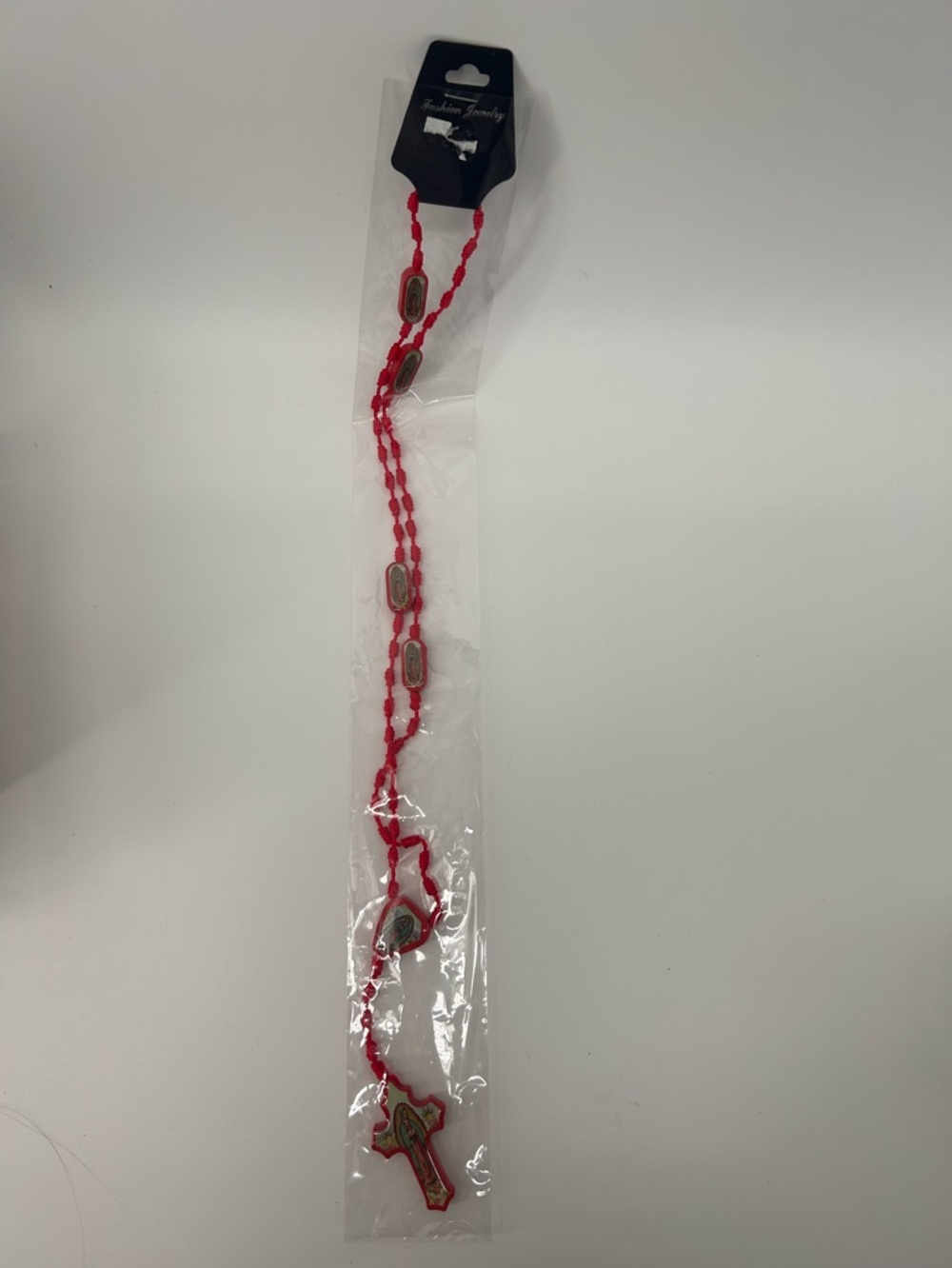Red Beaded Cross Rosary‎ Necklace - Unbranded
